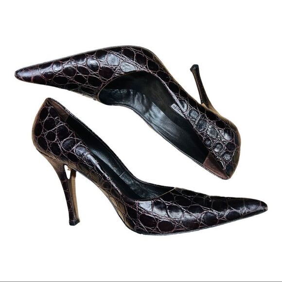 Charles David pointed toe crocodile Leather heels sz 8B Dark Plum - Picture 4 of 10